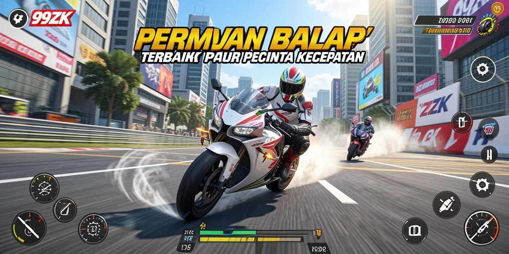 Screenshot gameplay 99ZK menampilkan kecepatan tinggi dan aksi balapan yang intens.