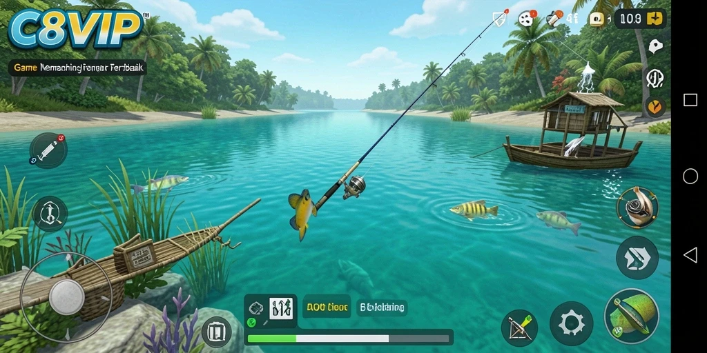 Tampilan gameplay C8VIP yang menampilkan pengalaman memancing yang seru.