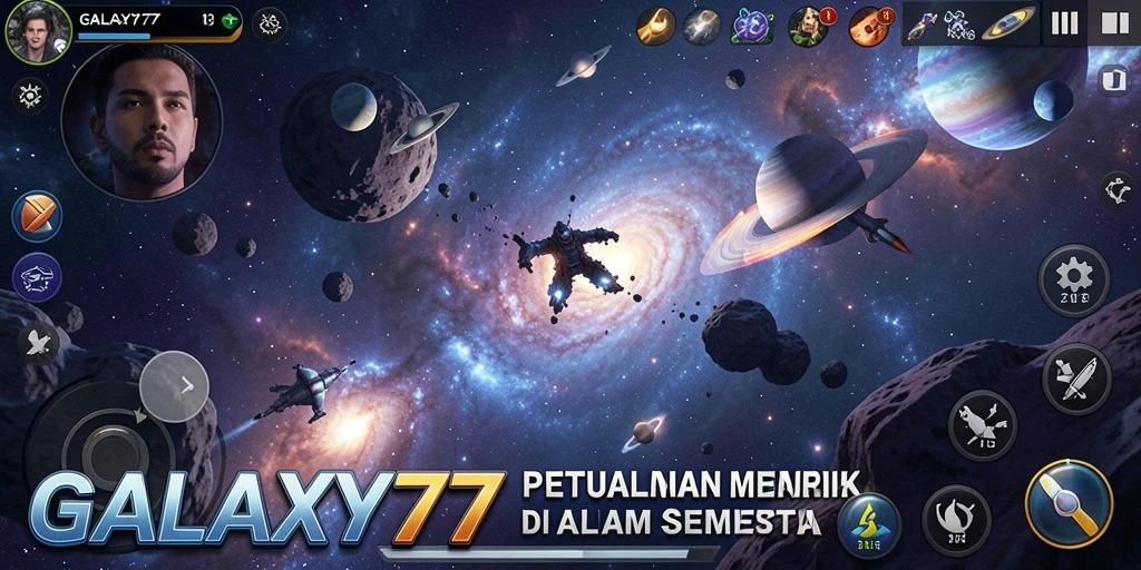 Screenshot gameplay GALAXY77 yang menampilkan petualangan epik di luar angkasa.