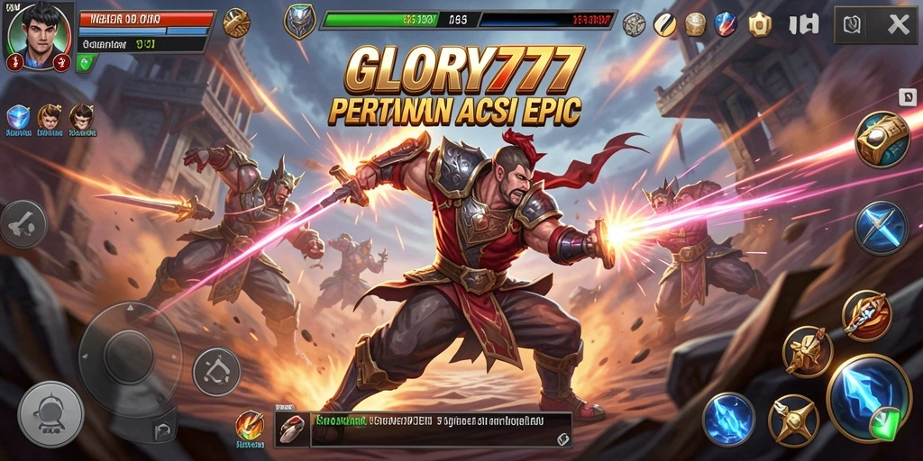 Gameplay seru dan mendebarkan GLORY777 saat bertarung melawan musuh.