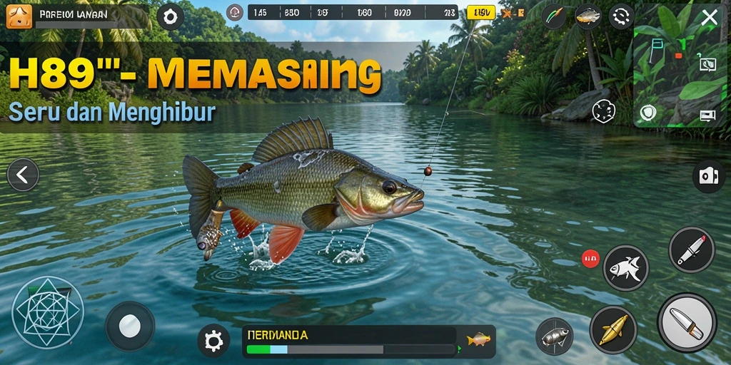 Tampilan gameplay H89 yang menarik dan menawan saat memancing ikan.