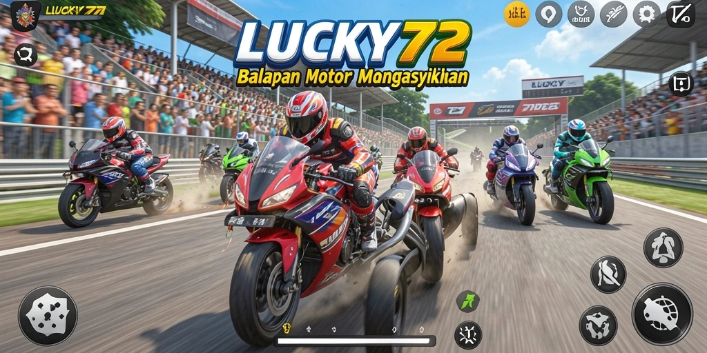 Tampilan utama gameplay LUCKY72 dengan balapan motor yang mendebarkan.