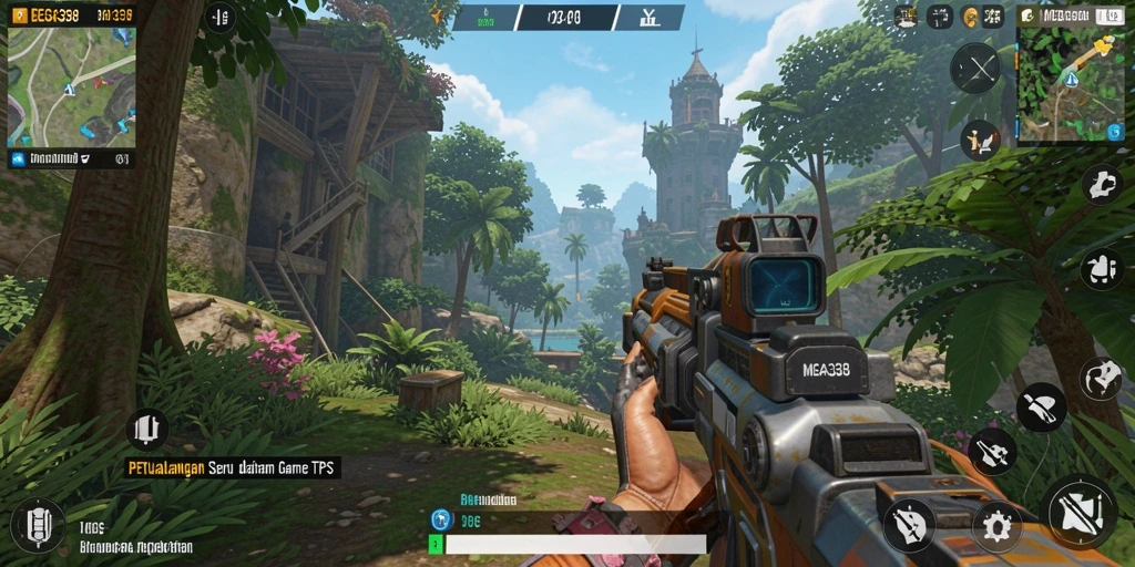 Tampilan gameplay seru dari MEGA338 dengan aksi TPS yang mendebarkan.