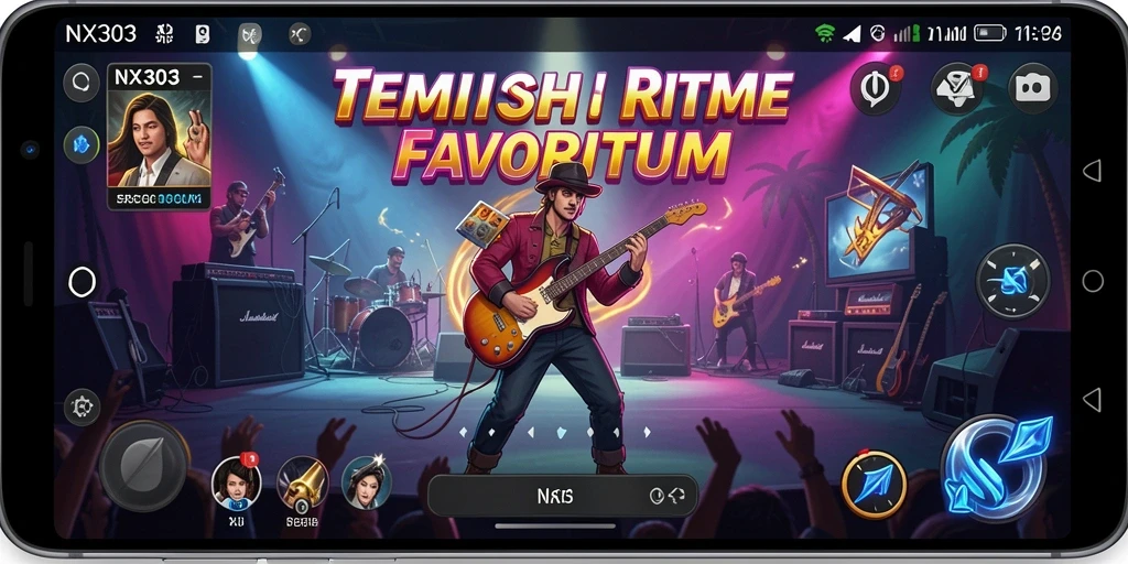 Tangkapan layar NX303 menampilkan gameplay seru dengan musik yang menggugah semangat.