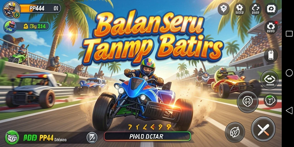 Screenshot gameplay PP444 menampilkan balapan yang mendebarkan dan mobil yang menawan.