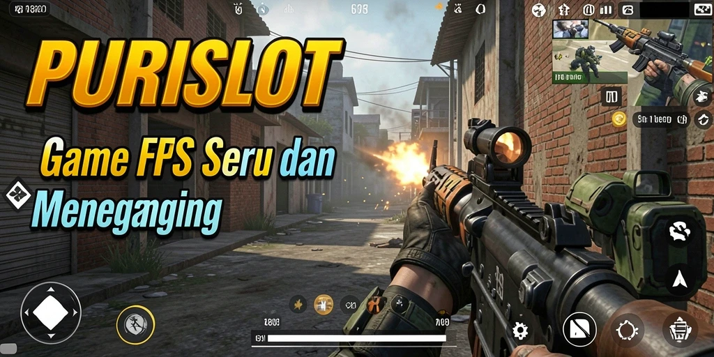 Screenshot utama PURISLOT menampilkan aksi tembak-menembak yang mendebarkan.