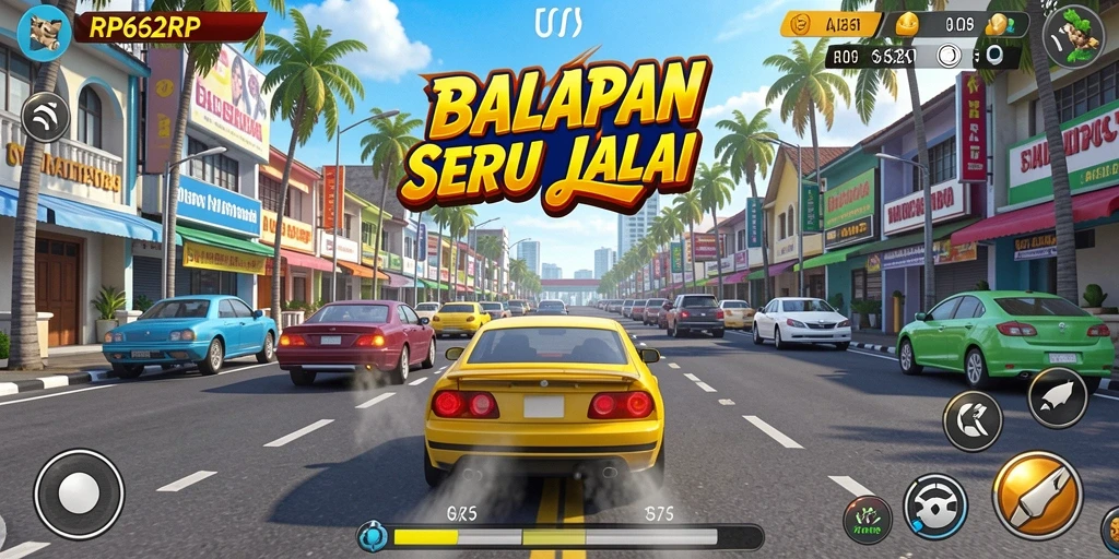 Gameplay RP62RP menampilkan balapan seru dengan berbagai kendaraan.