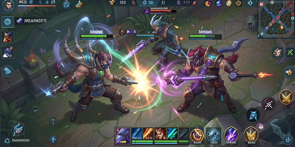 Tampilan gameplay seru RR33 dengan aksi MOBA yang mendebarkan.