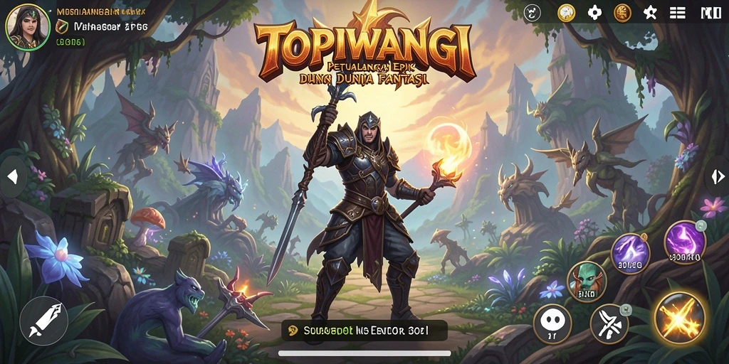 Screenshot gameplay TOPIWANGI yang menunjukkan pertempuran seru di dunia fantasi.
