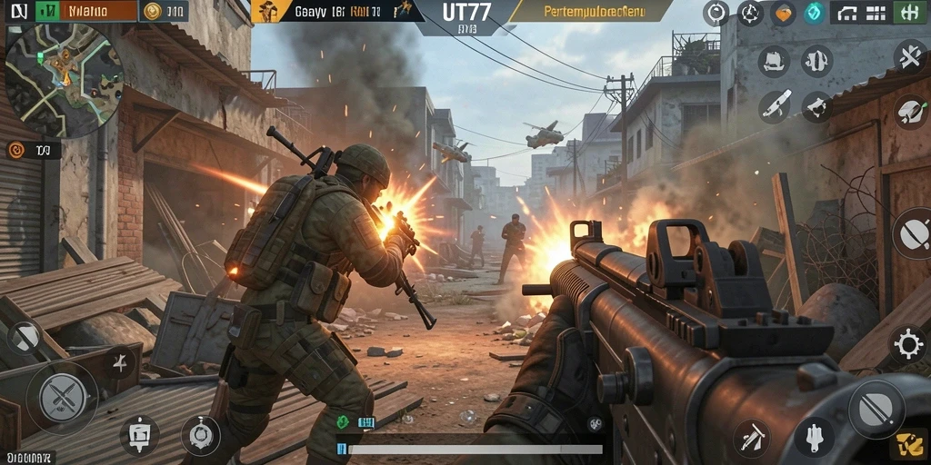 Screenshot UT77 menampilkan momen mendebarkan dalam pertempuran FPS.